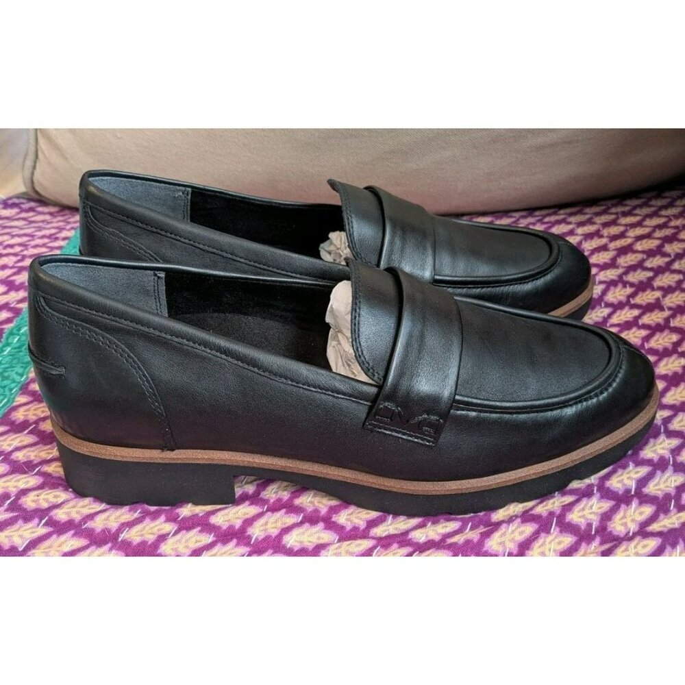 Vionic Black Leather Penny Loafers with Brown Trim - Picture 3 of 8